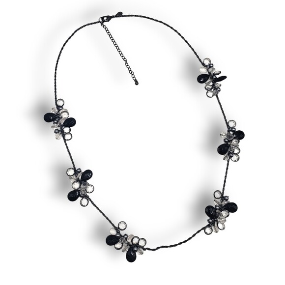 Chico's Long Black Clear Satellite Bead Necklace Long Adjustable Length - Picture 2 of 7